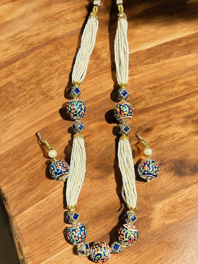 Long Chain with White Seed Pearl Beads and Hydra Beads on the sides and downside