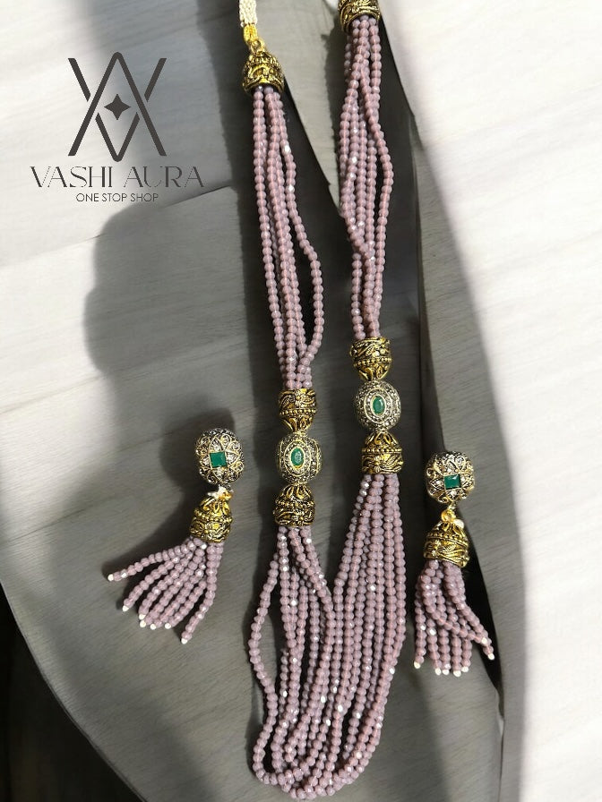 Long Chain with Light Purple Seed Beads and CZ Beads on the sides