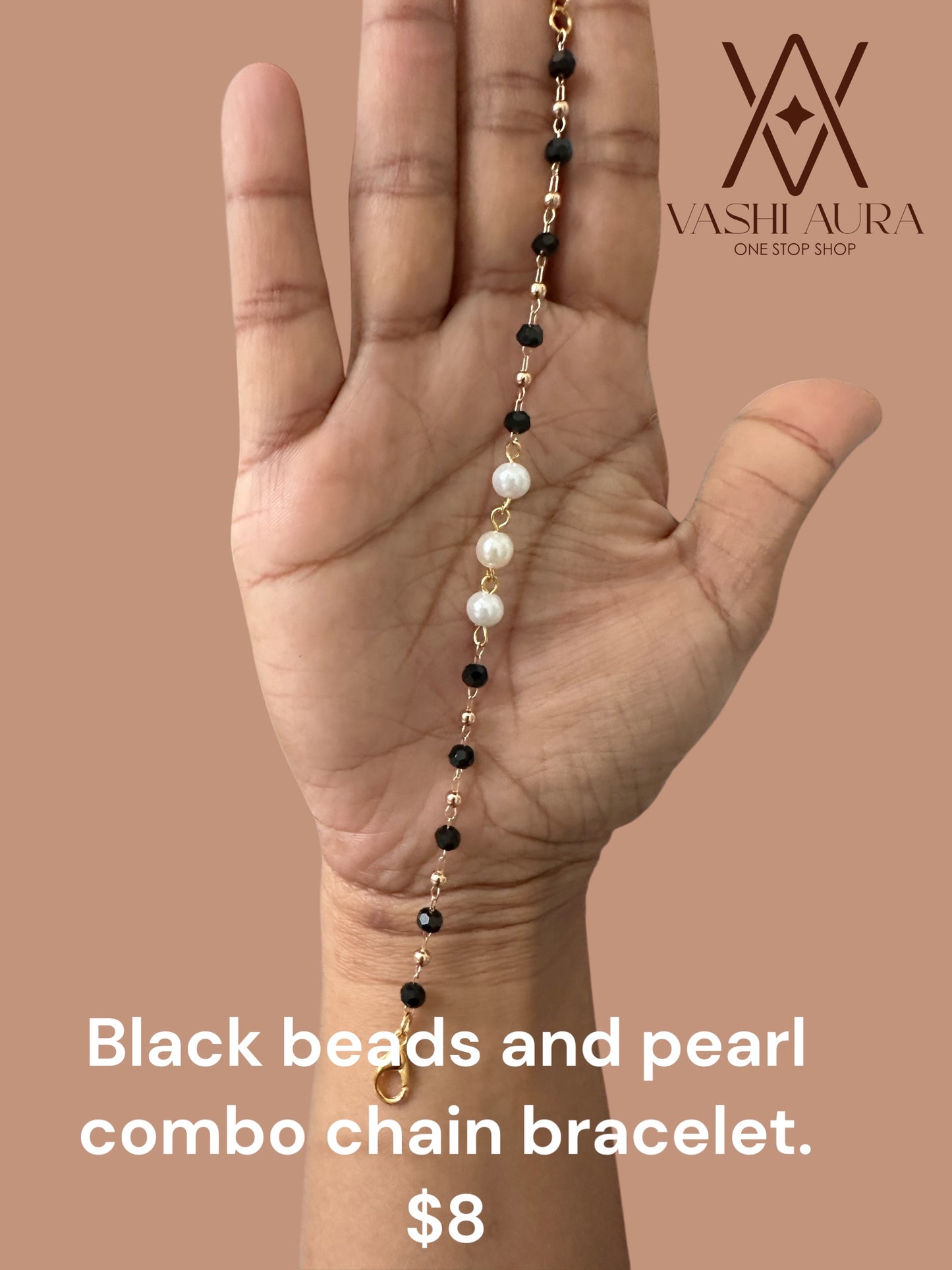 Handmade Black Bead Bracelet with Pearls