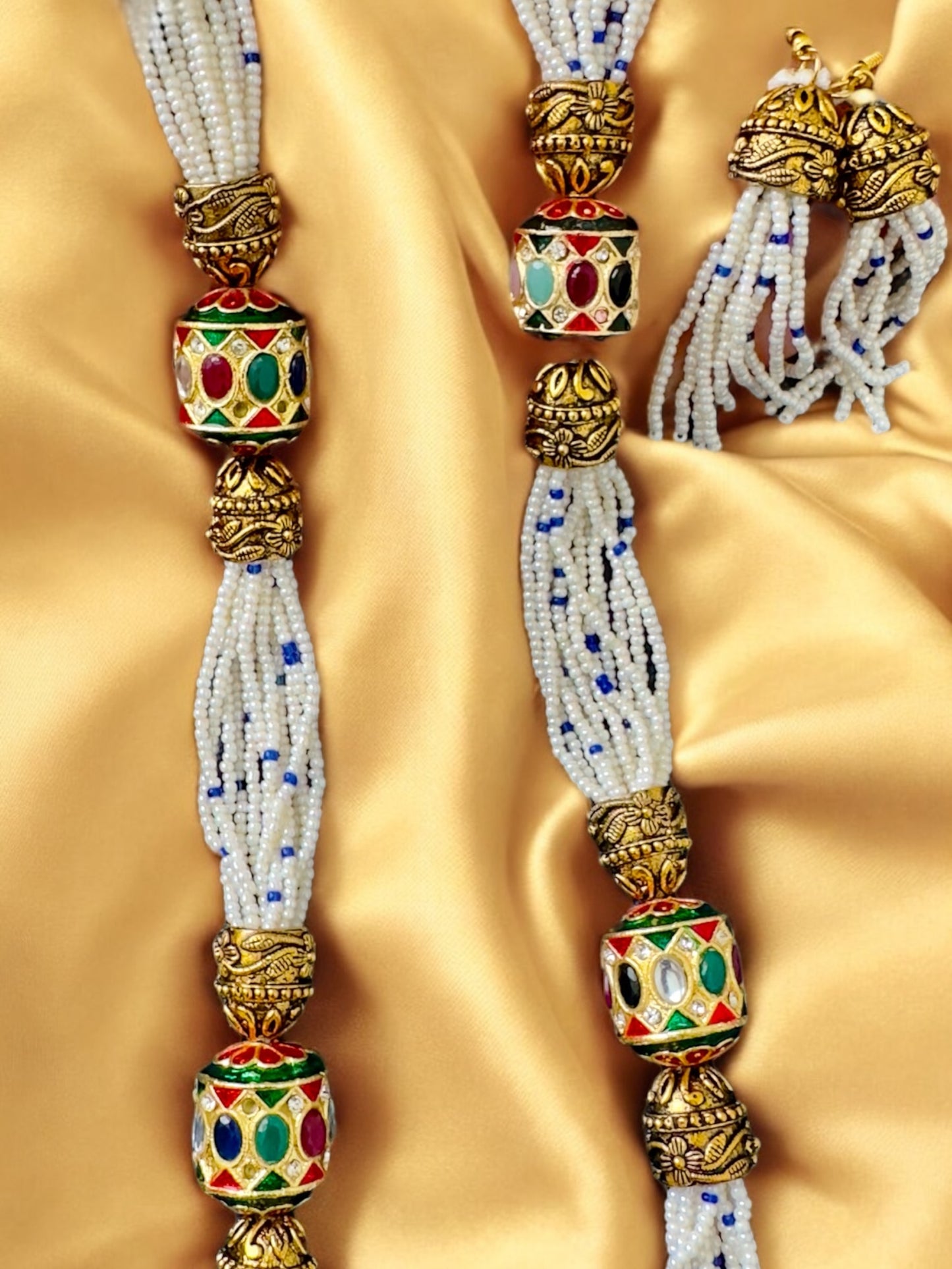 Long Chain with White Seed Pearl Beads complemented with 2 side beads
