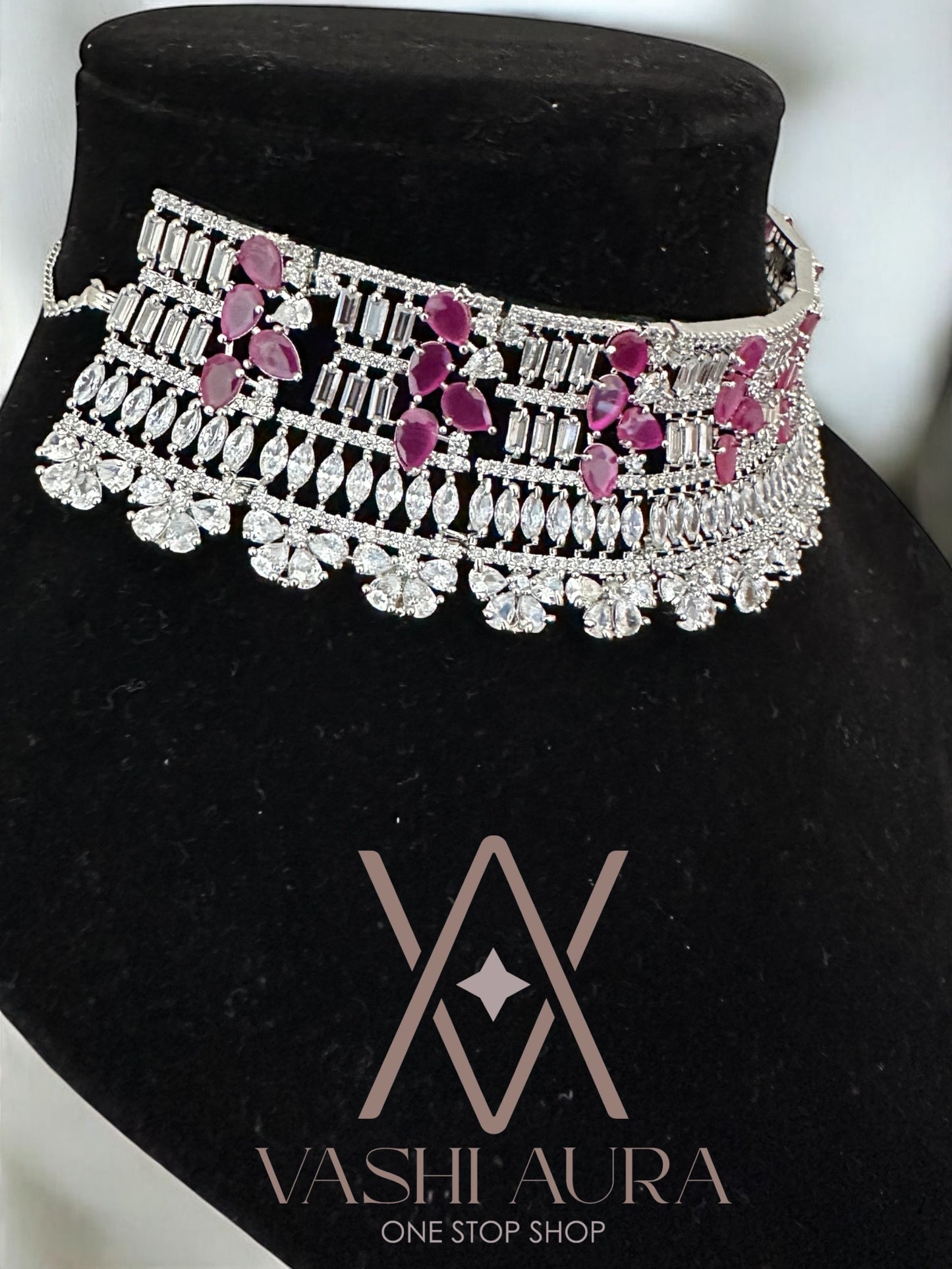 Wedding Style Choker with CZ and Ruby