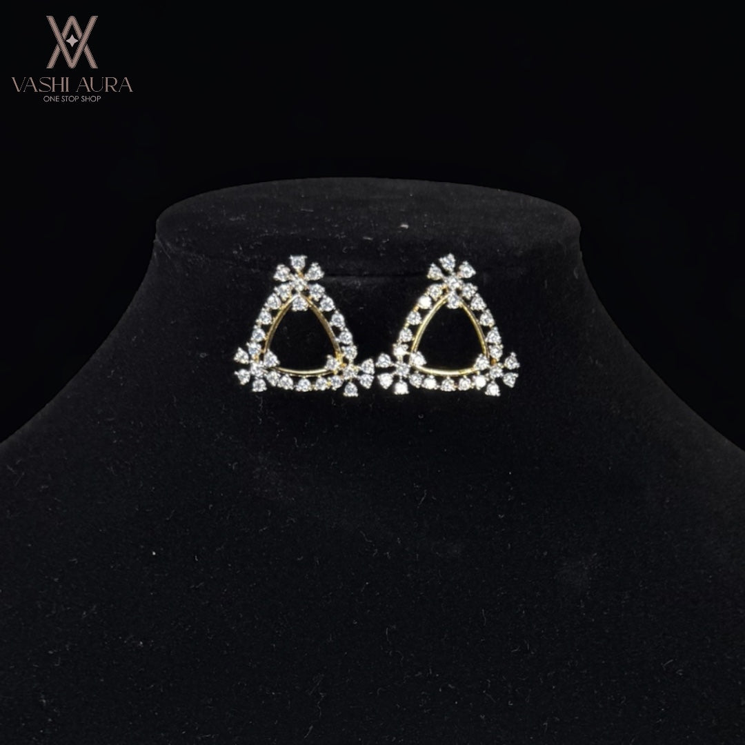 Triangle Shaped Earrings With a Flower On All Corners