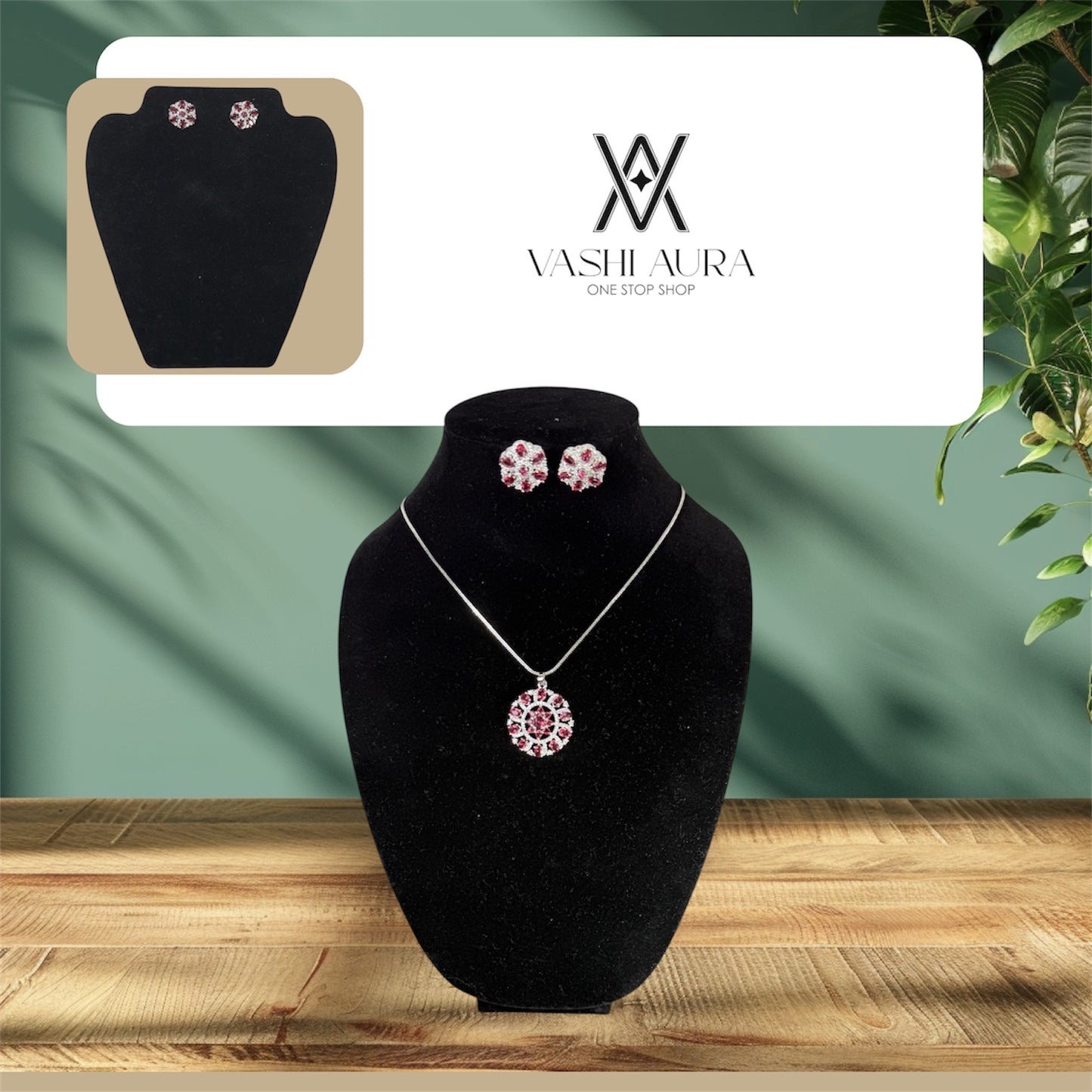 Studs with Red and White CZs Added With Pendant