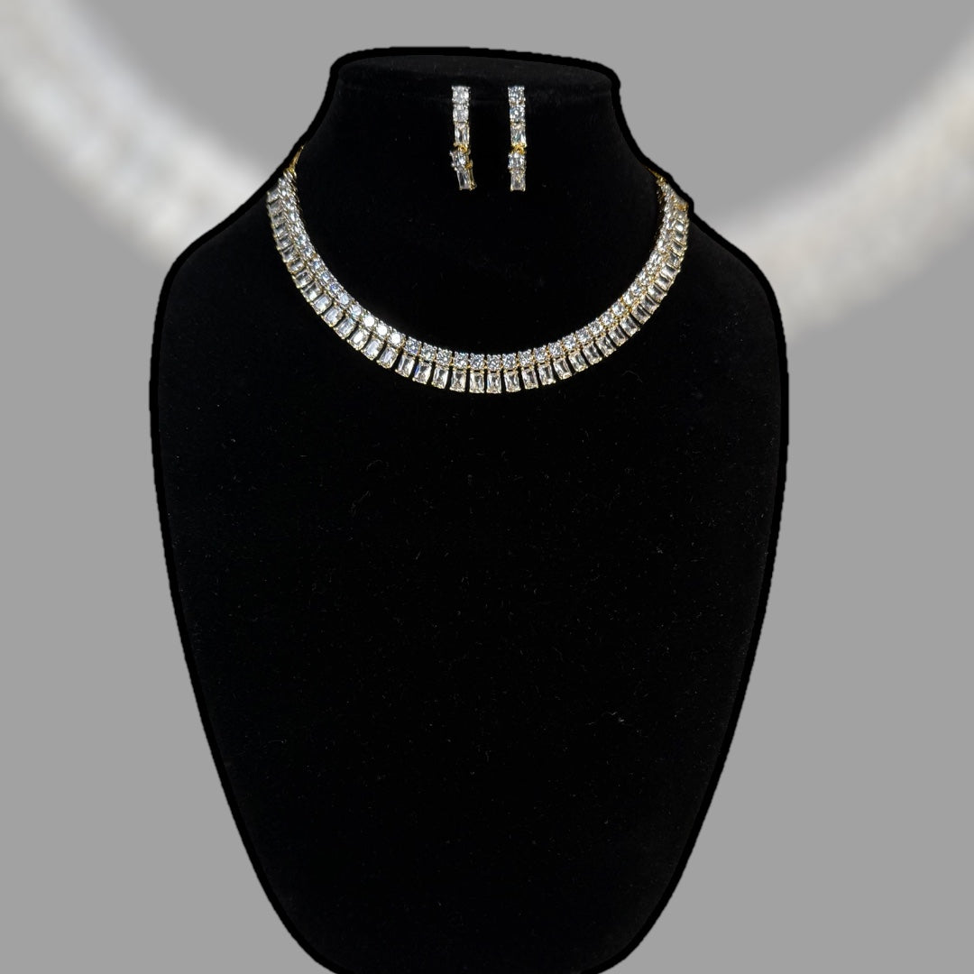 Gold Finished CZ Necklace with White CZ