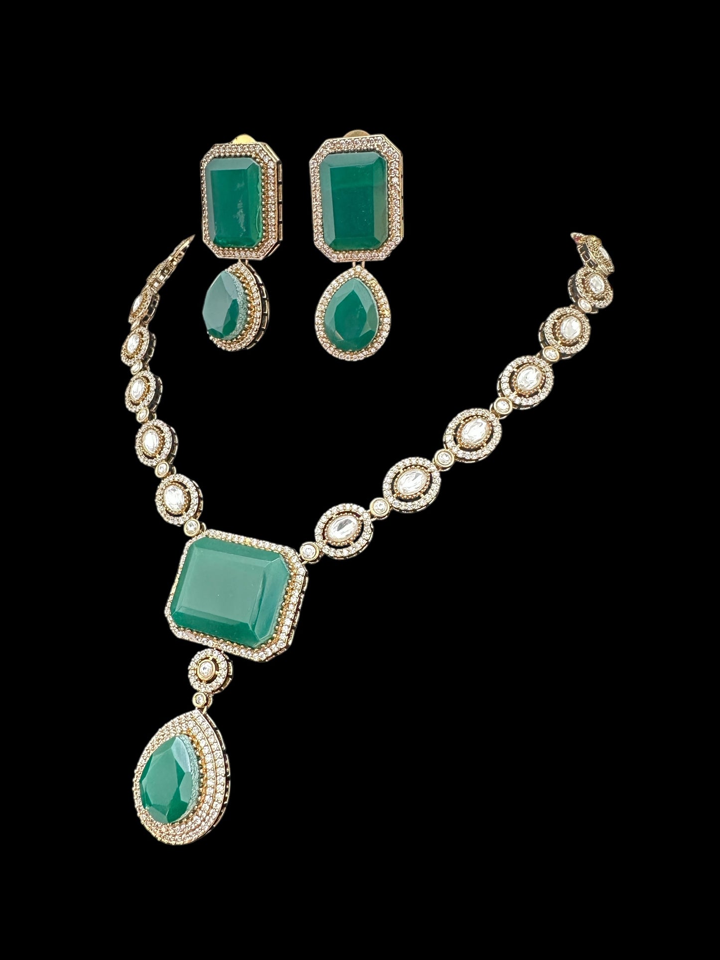 Premium AD Doublet Polki Necklace Set With Semi-Precious Stone.