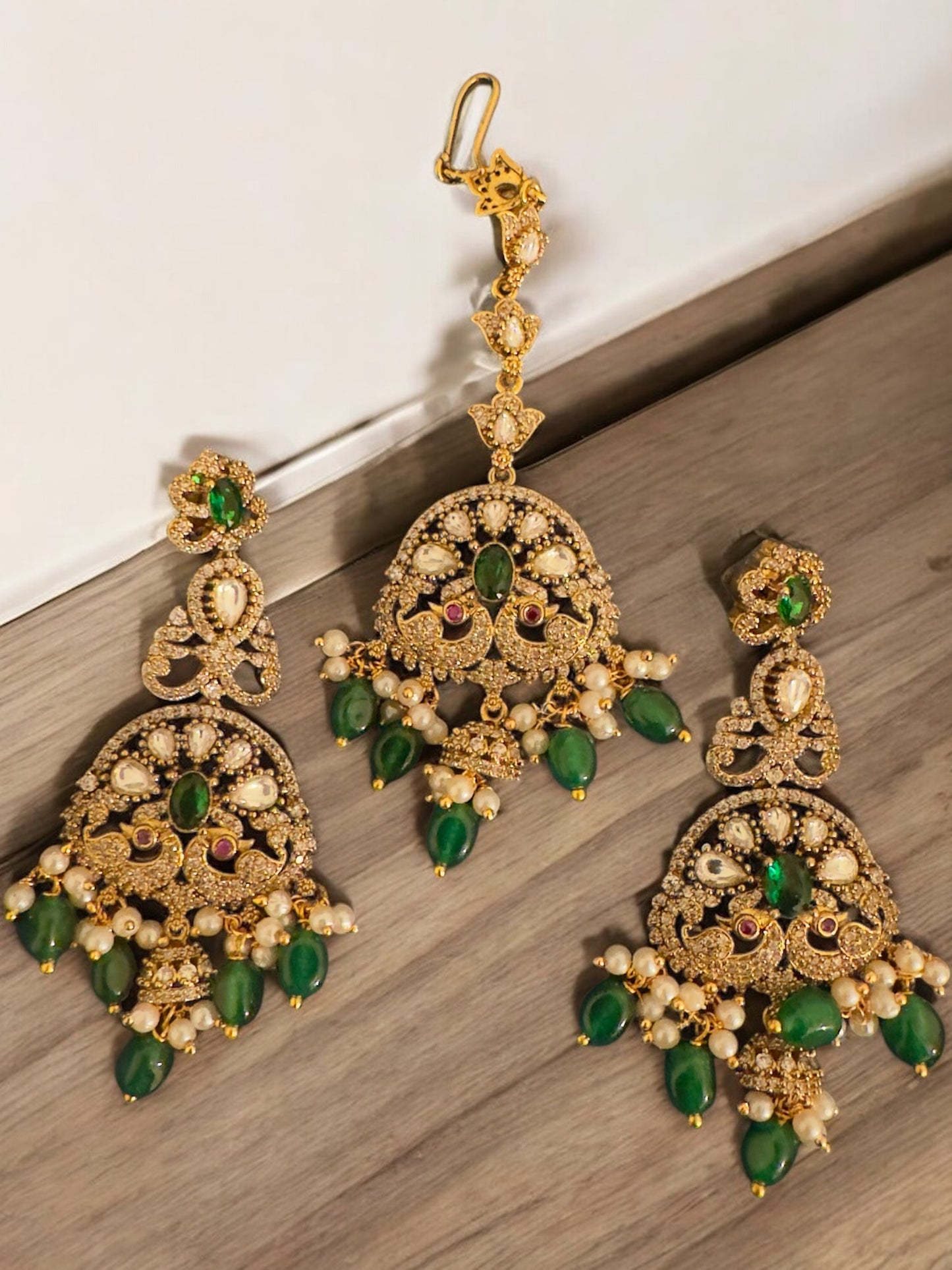 Victorian Gold Finished Neckset with Haram Earrings and Tikka