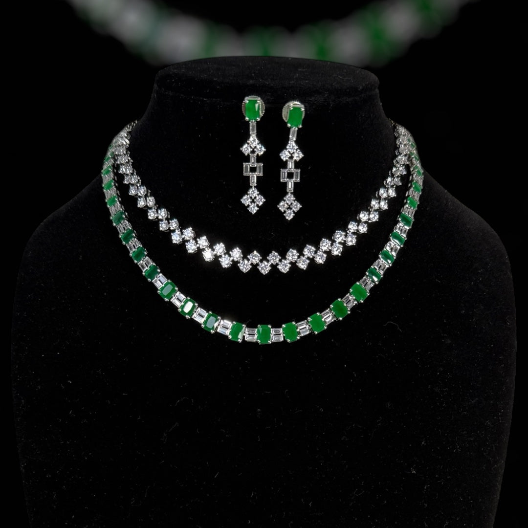 Double layered dual tone necklace with Earrings