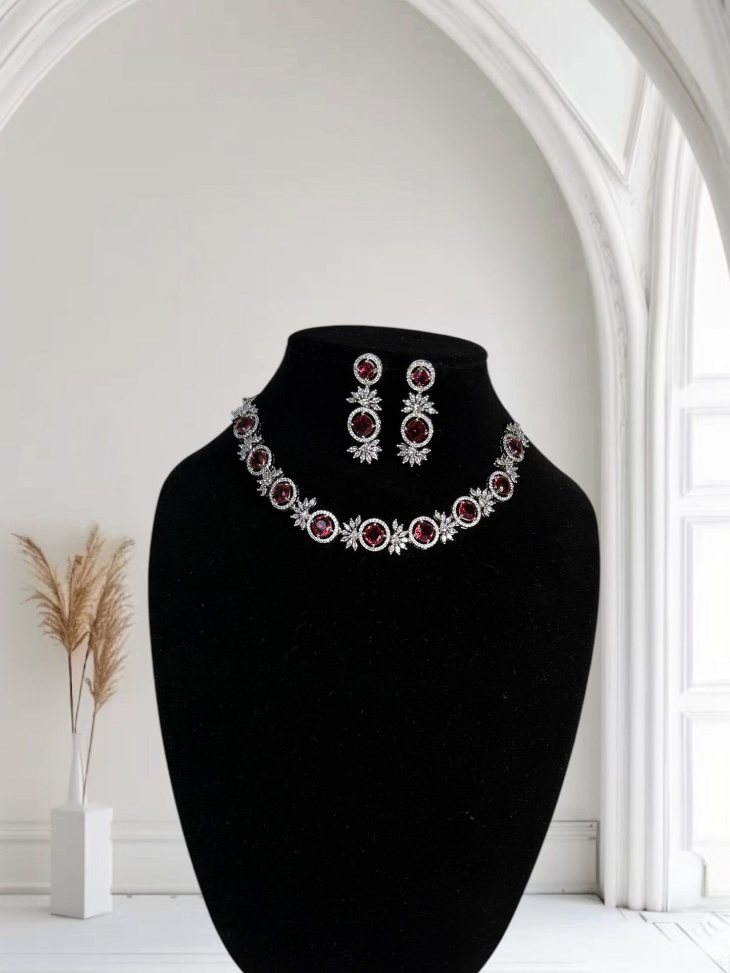 CZ neckset with red colored CZ's