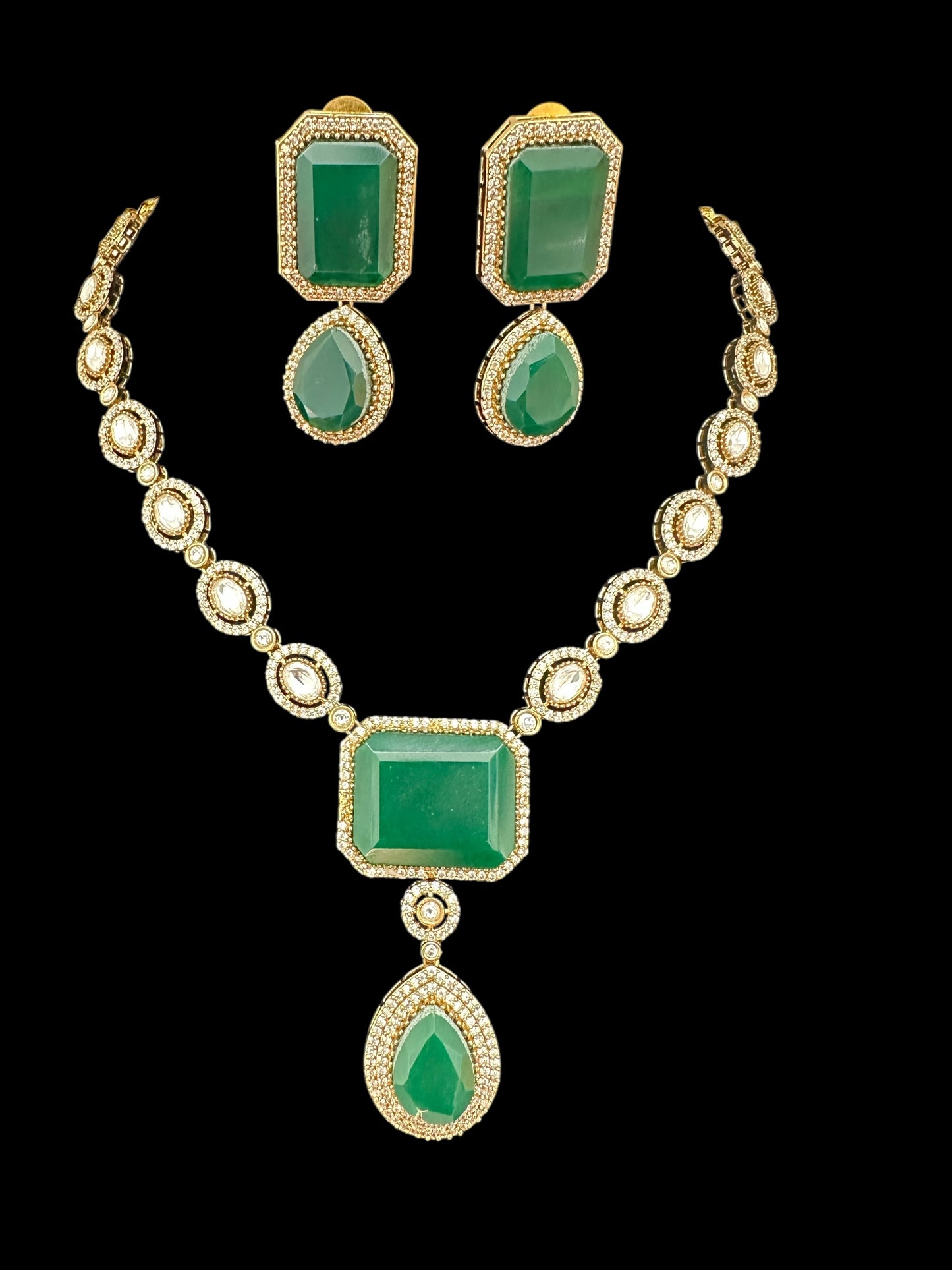 Premium AD Doublet Polki Necklace Set With Semi-Precious Stone.