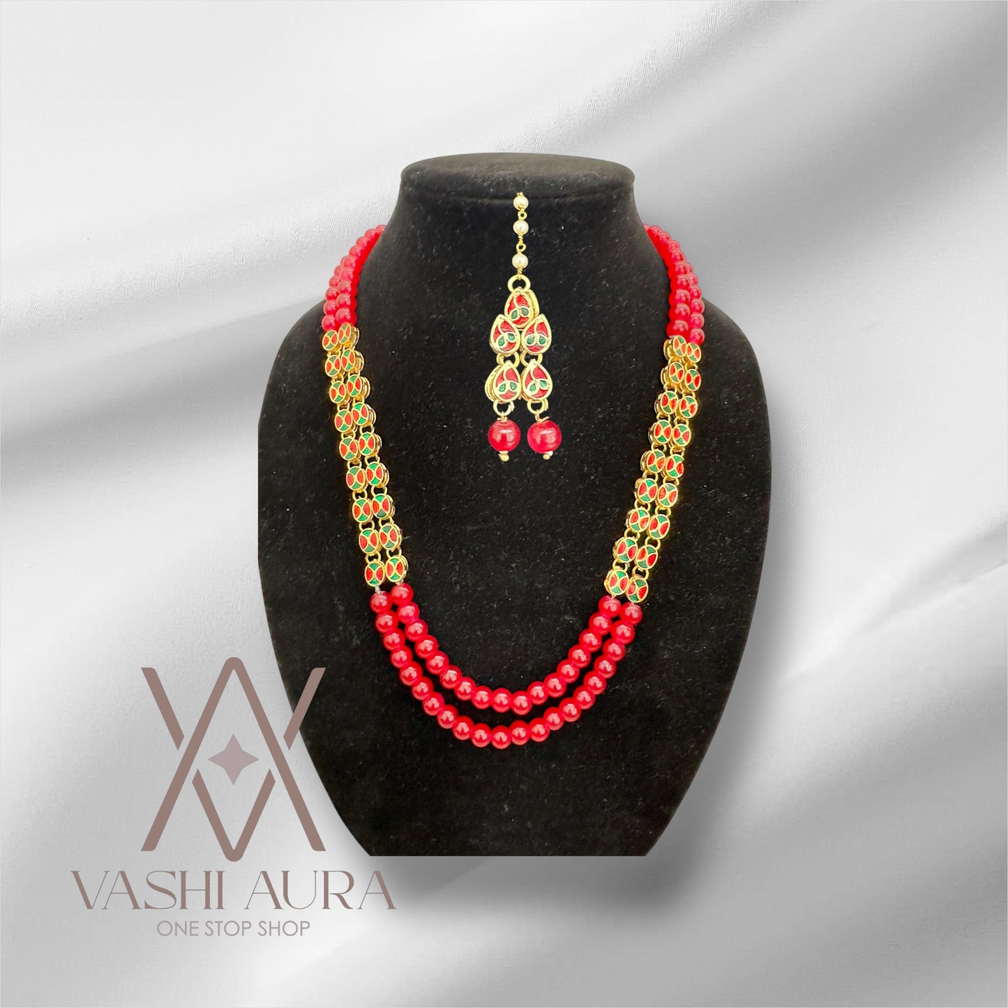 Dual Tone Meenakari Beads along with Red Gemstones