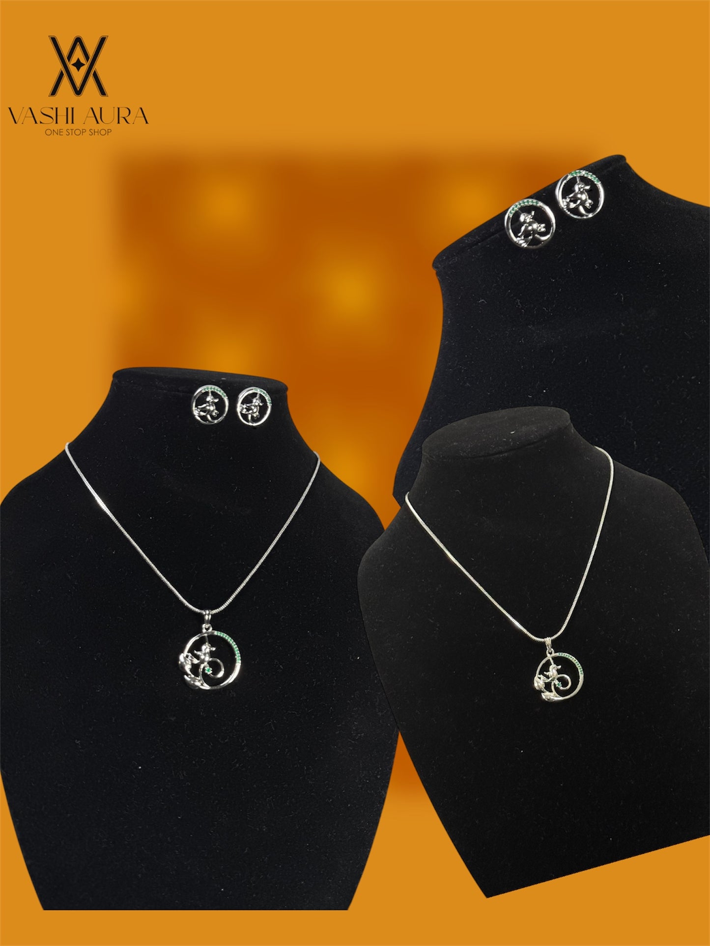 Artistic Bird Motive Pendant with Earrings