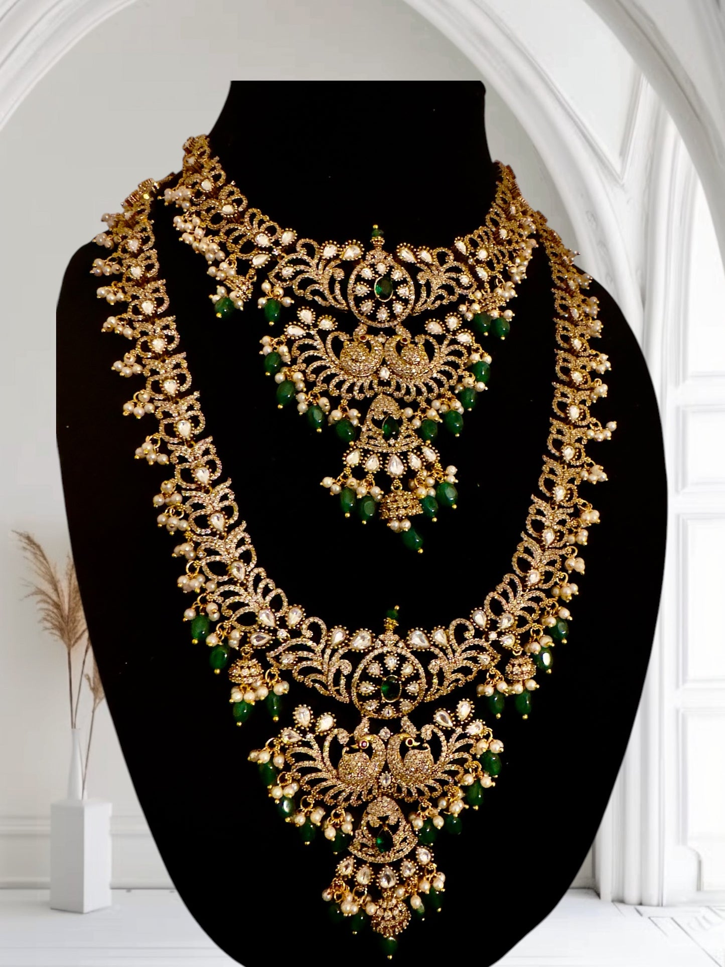 Victorian Gold Finished Neckset with Haram Earrings and Tikka