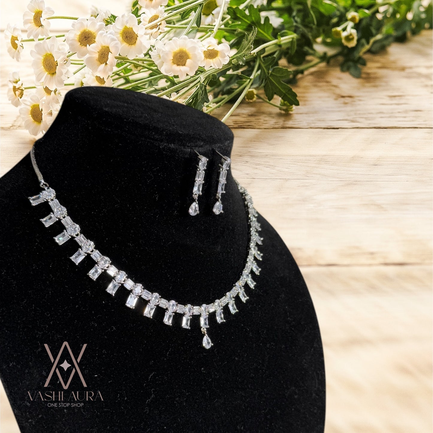 Single Layered CZ neckset with square dazzlings