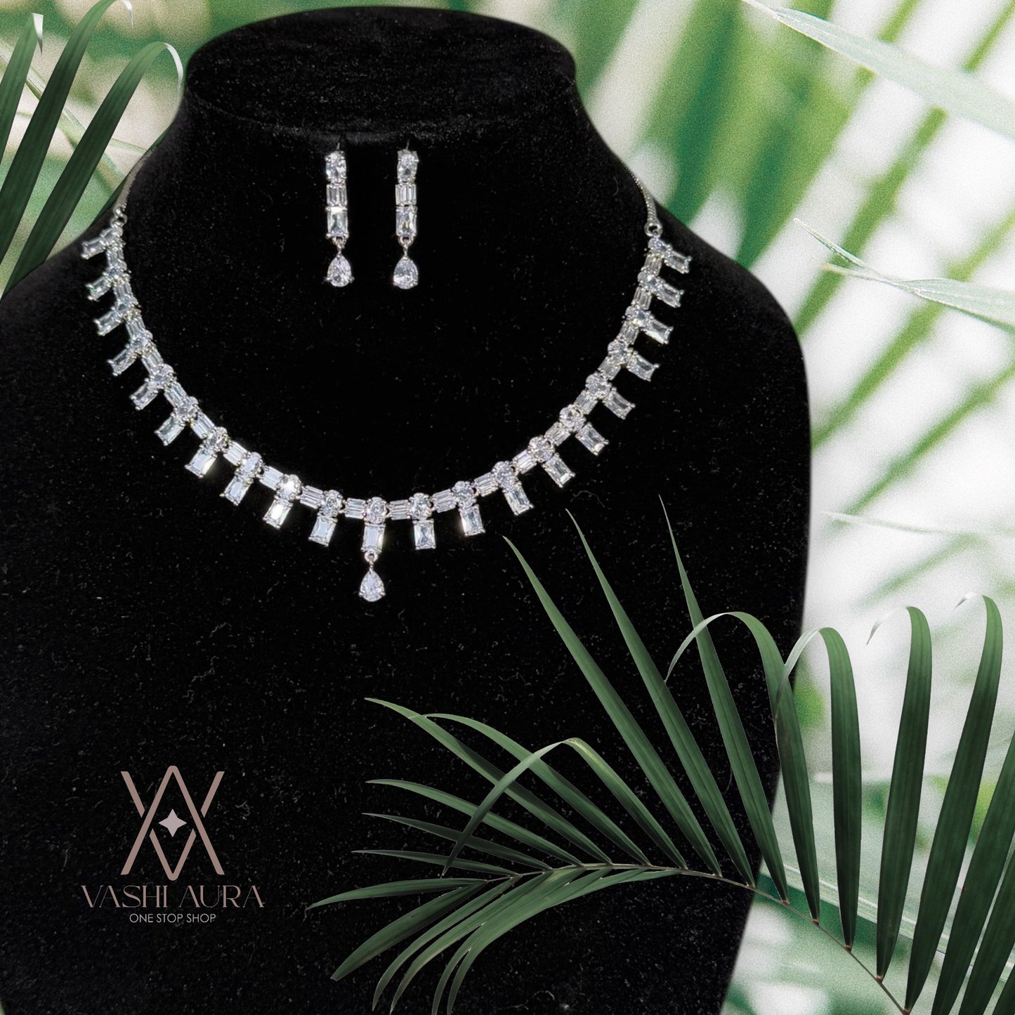 Single Layered CZ neckset with square dazzlings