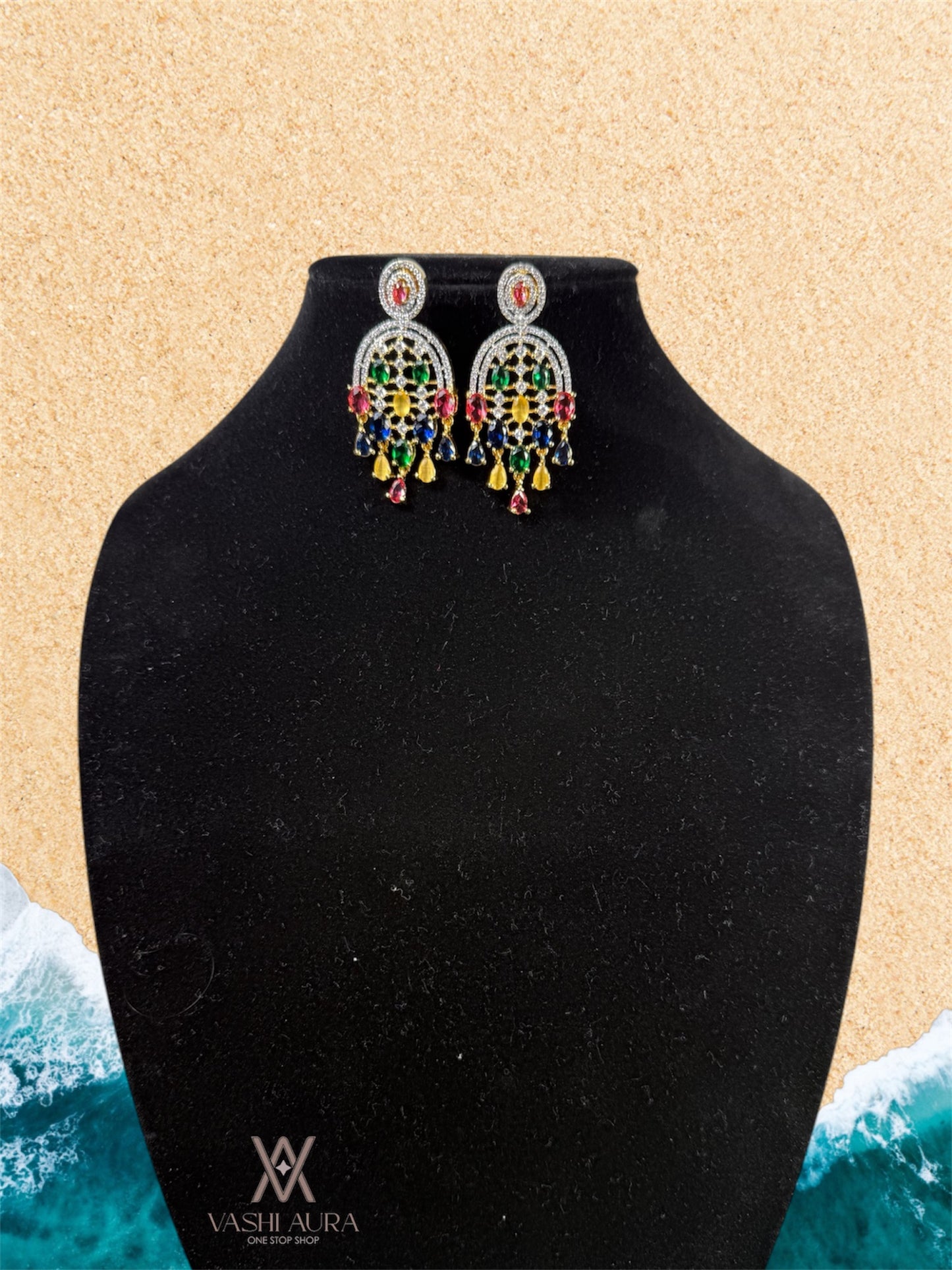 Bold and Eye-Catching Earrings with Multi-Color Stones