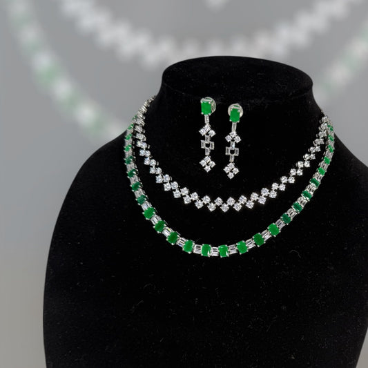 Double layered dual tone necklace with Earrings