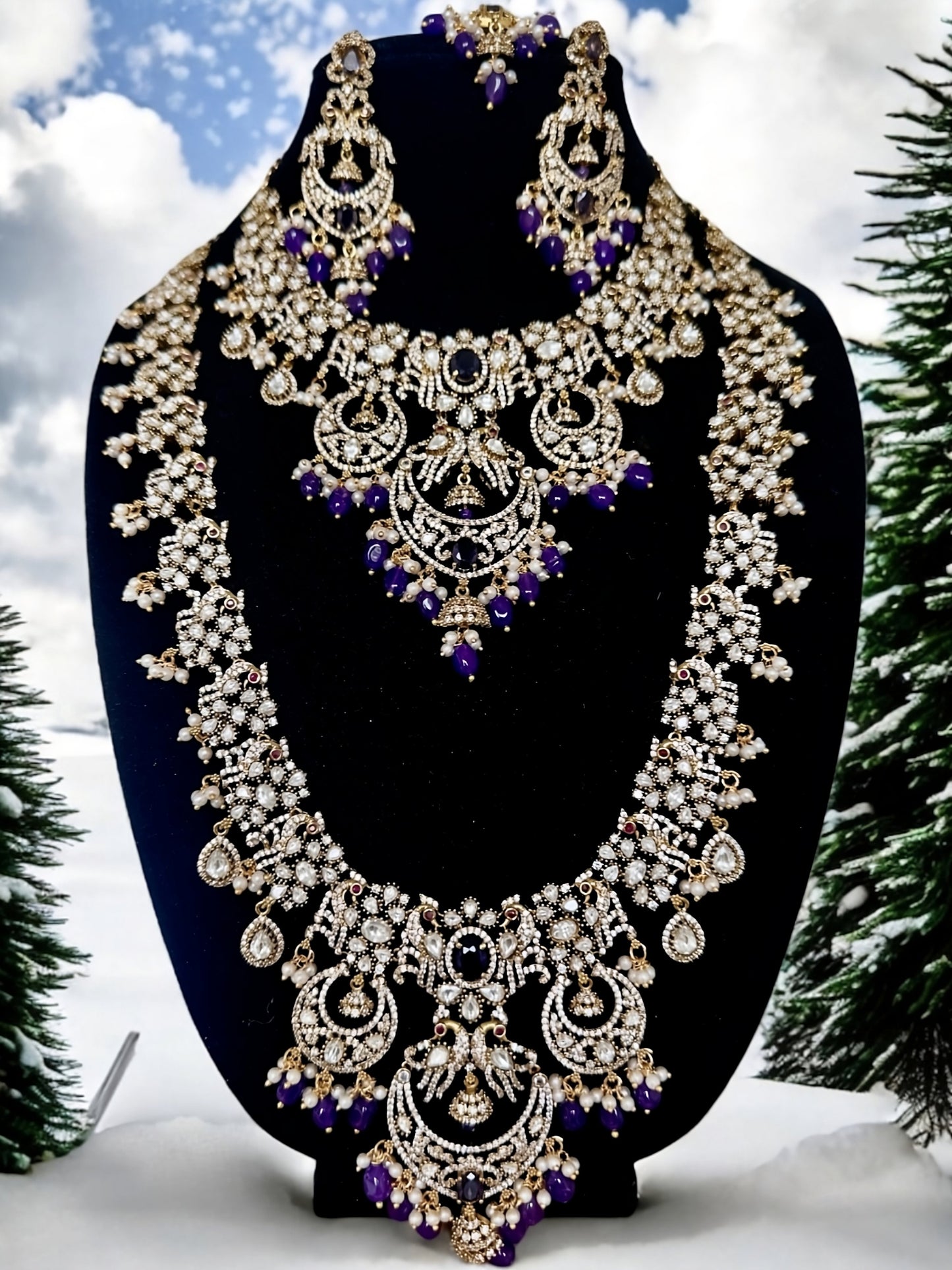 Victorian Gold Finished Neckset with Haram Earrings and Tikka