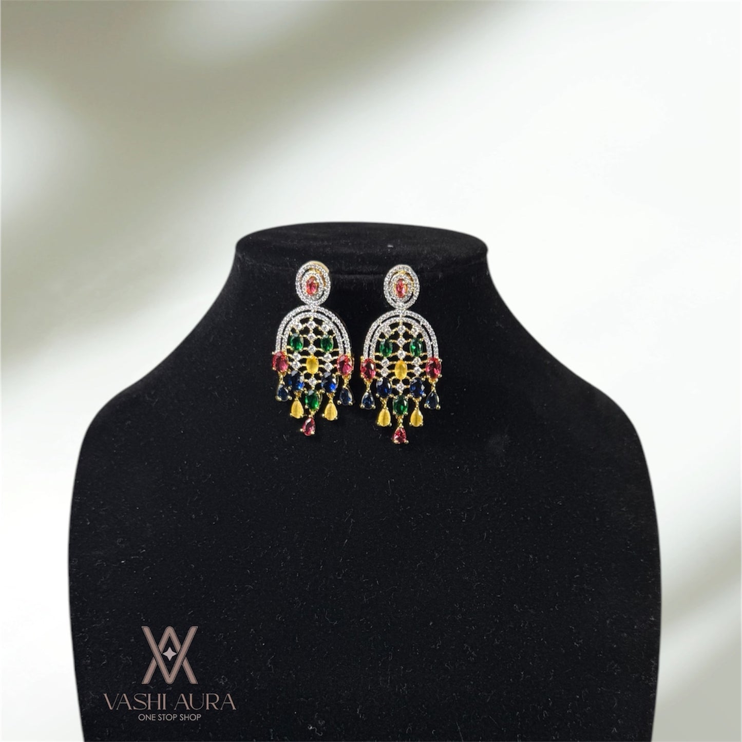 Bold and Eye-Catching Earrings with Multi-Color Stones