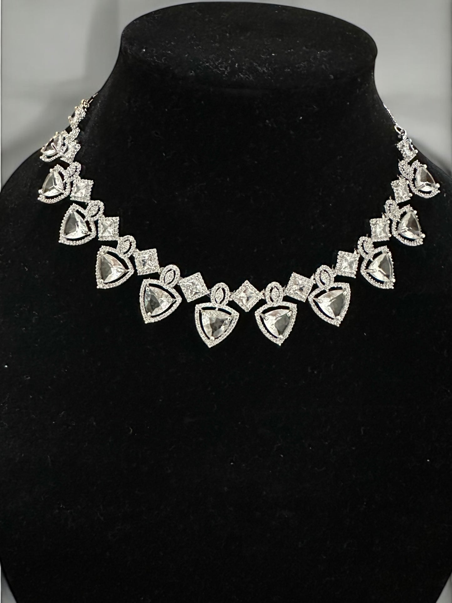 American Diamond Neckset with Triangular Pattern