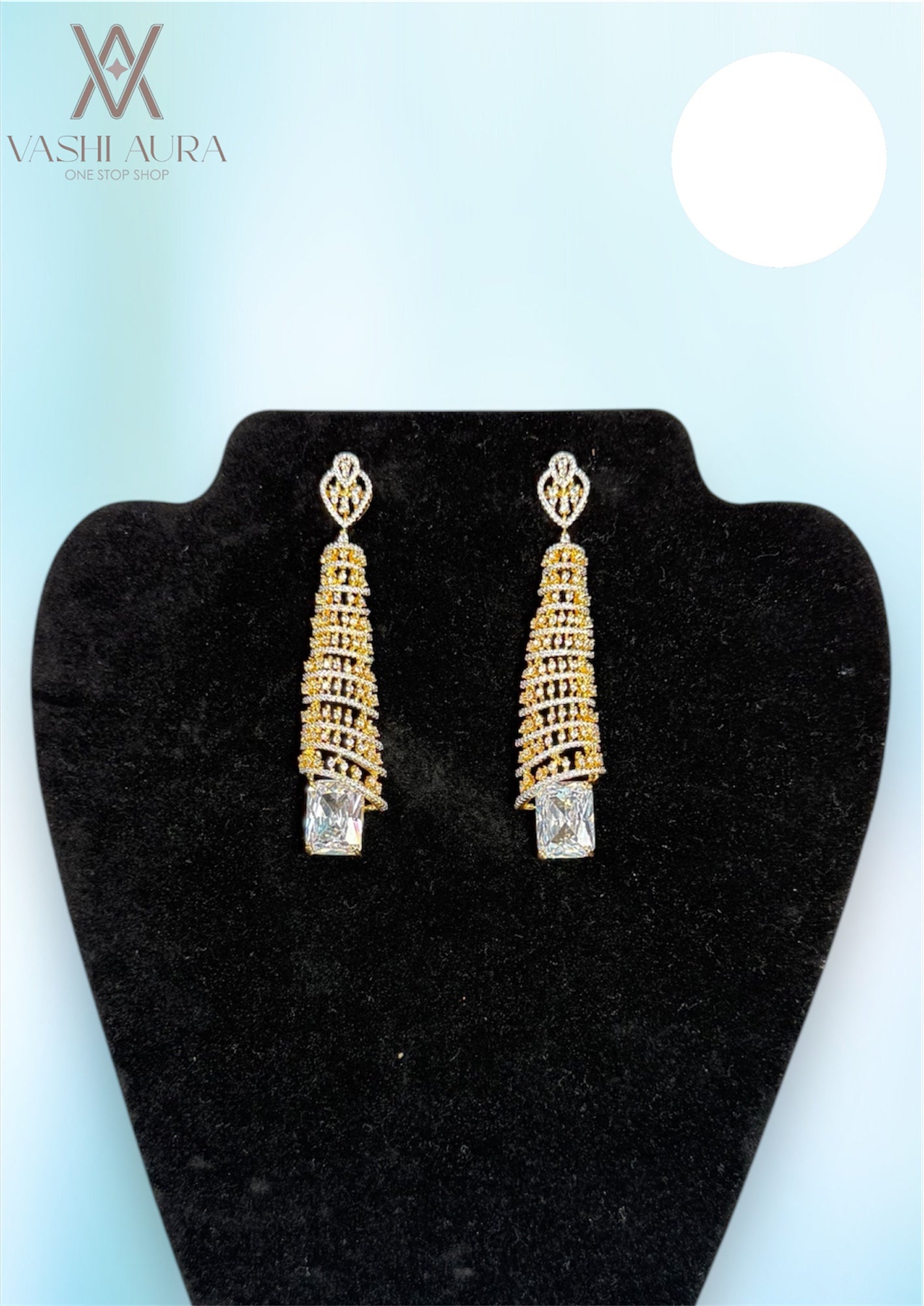 Wedding Style Earring with Big Rectangular White CZ Hanging on the End