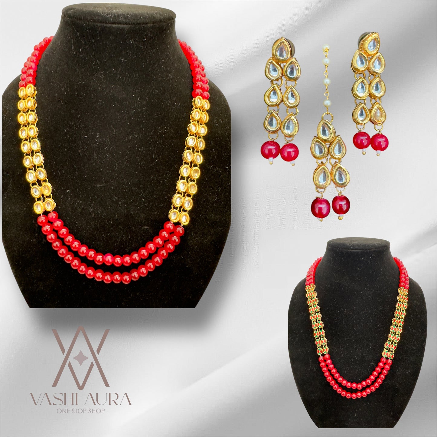 Dual Tone Meenakari Beads along with Red Gemstones