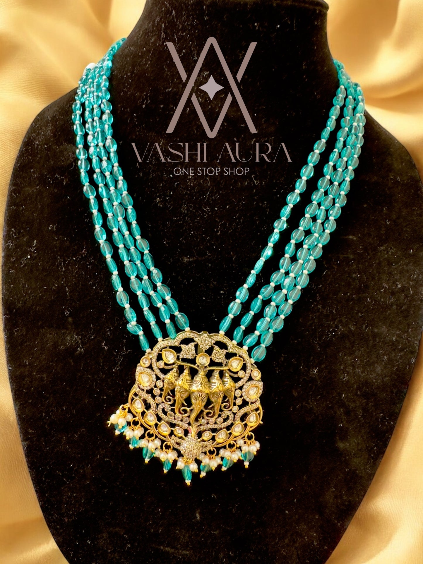 Ganesh Motive Pendant with Oval Czech Glass Beads