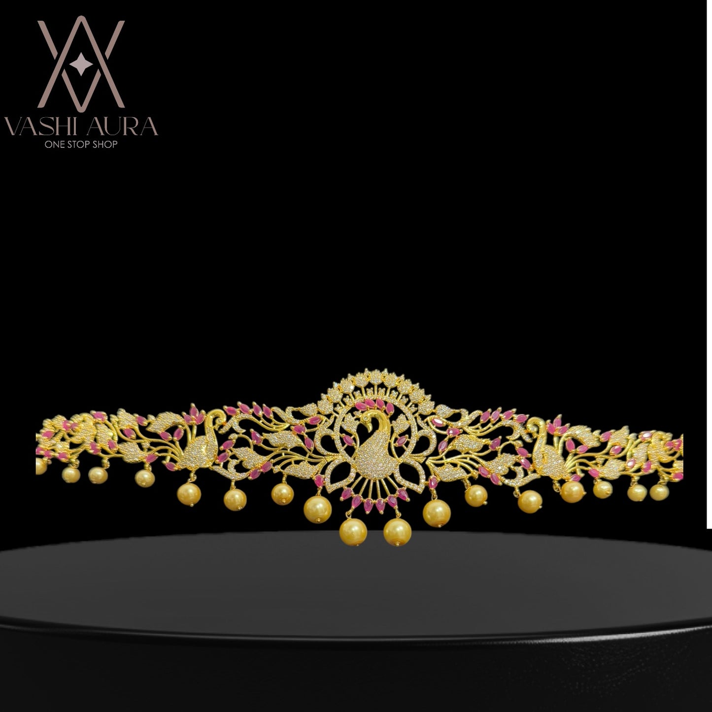 Peacock model Gold plated CZ Hipchain