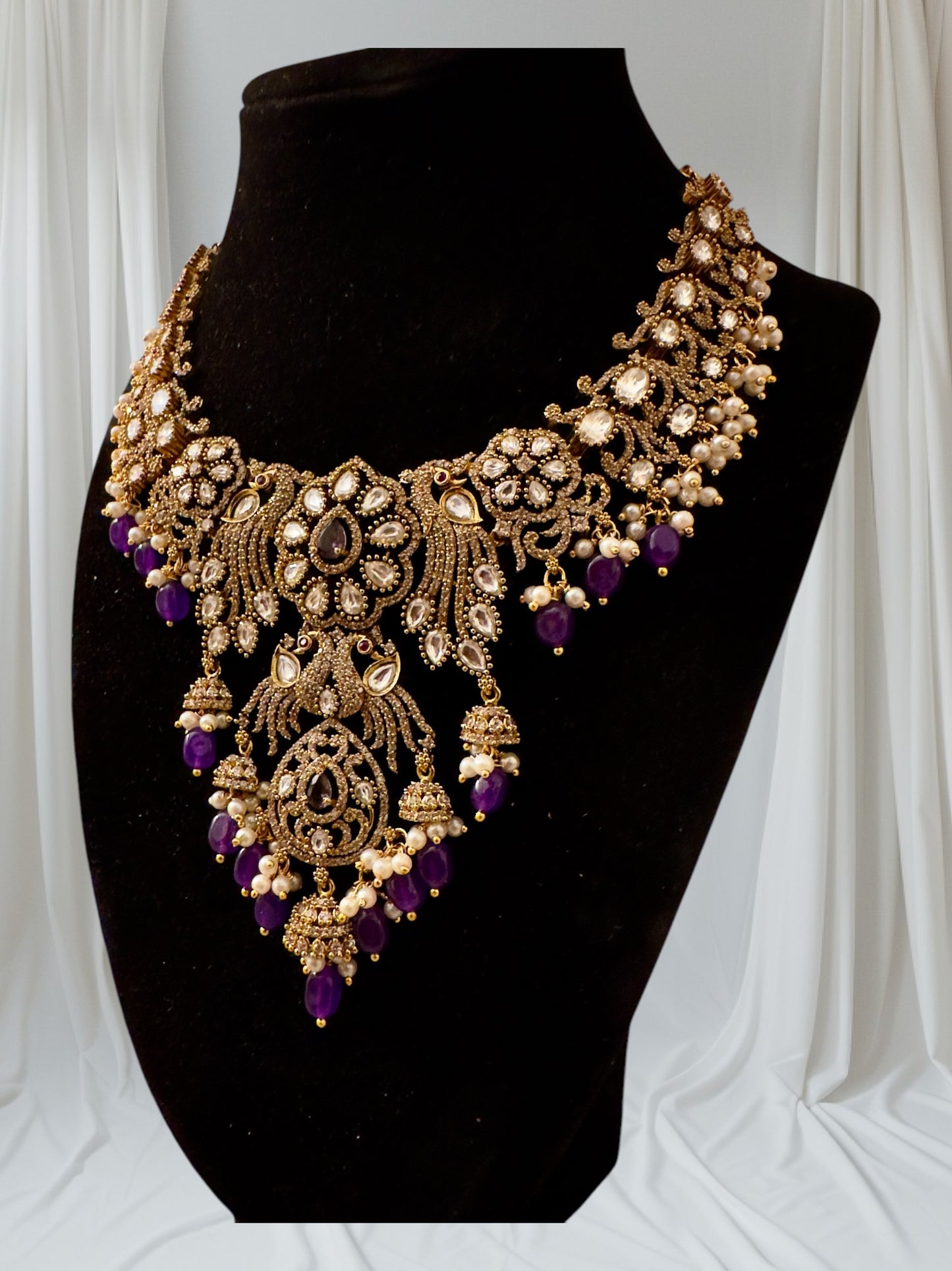 Victorian Mehandi Finish Neckset with Purple beads