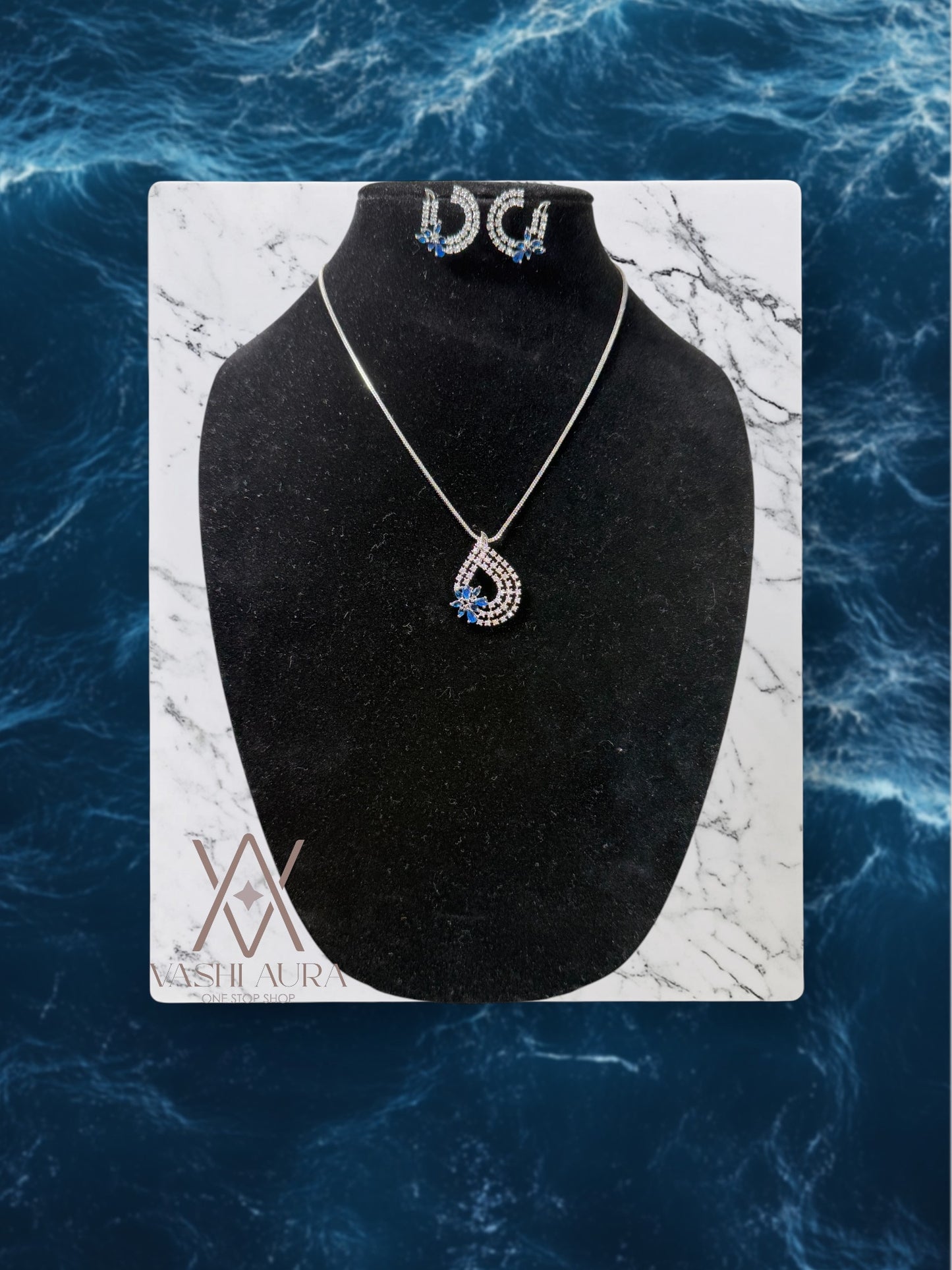 Drop Shaped Pendant With Combination of Stud Earrings