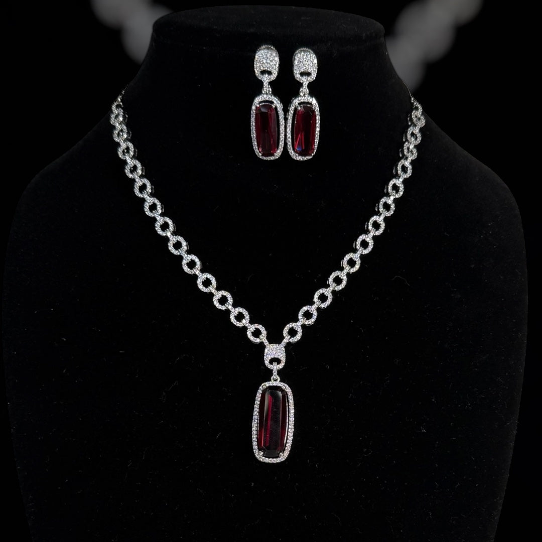Simple elegant single red stone neckset