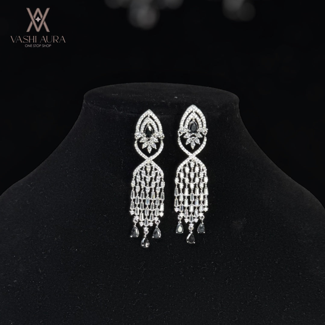 Long Danglers With Black CZ Drops
