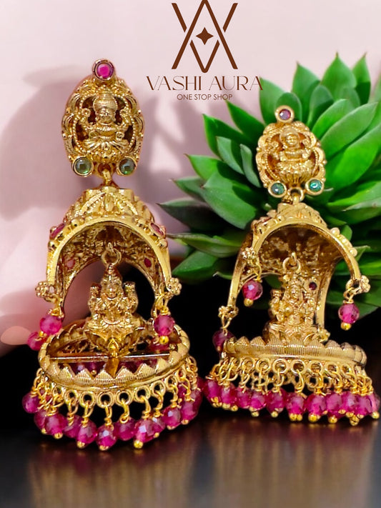 Temple Style Jhumka with Lakshmi Motive