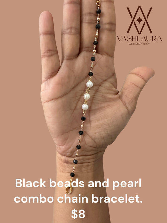 Handmade Black Bead Bracelet with Pearls