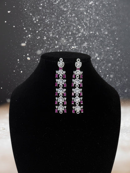 Wedding style long earrings with Pink and White CZs