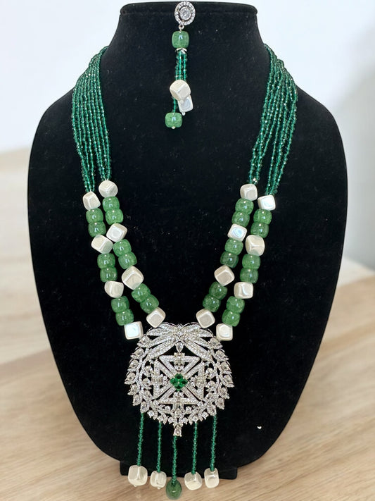 Natural Green Aventurine faceted Stones with CZ Pendant