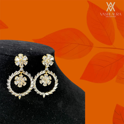 CZ Hoop Earrings with Flower Shaped Stud covered with CZ Petals