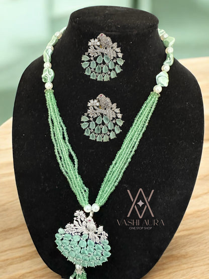 Long Chain made with Green Baroque Pearls and Emerald GemStone