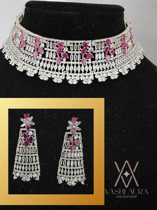 Wedding Style Choker with CZ and Ruby