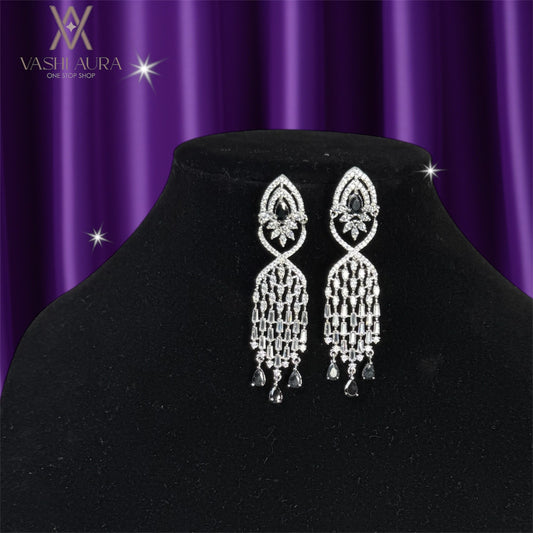 Long Danglers With Black CZ Drops
