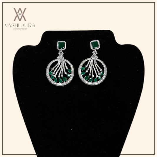 Circle Earrings With Green And White CZS