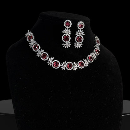 CZ neckset with red colored CZ's