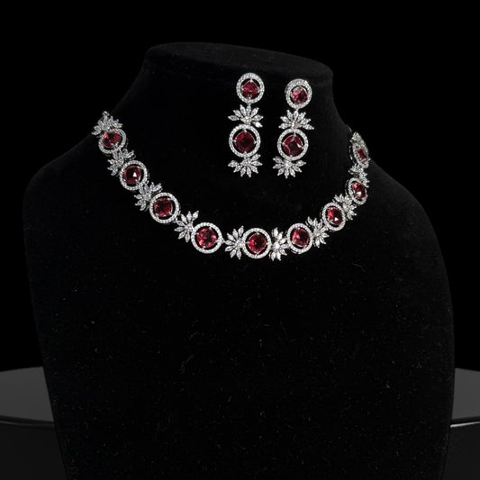 CZ neckset with red colored CZ's