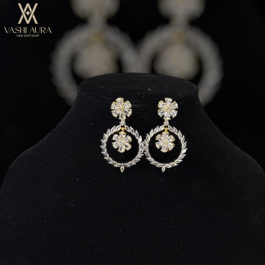 CZ Hoop Earrings with Flower Shaped Stud covered with CZ Petals