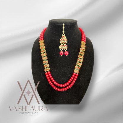 Dual Tone Meenakari Beads along with Red Gemstones