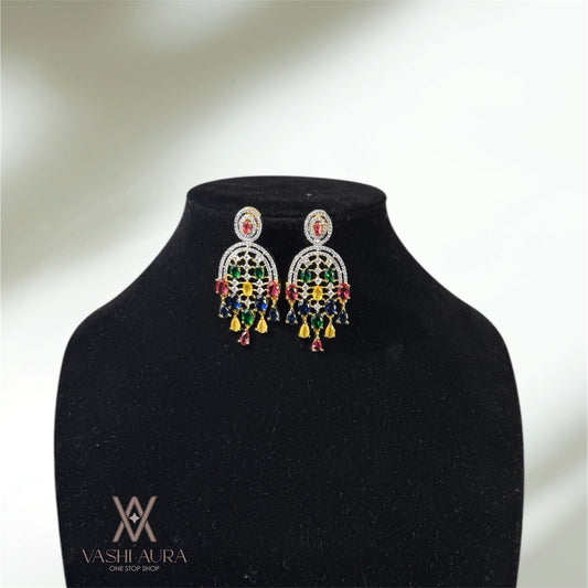 Bold and Eye-Catching Earrings with Multi-Color Stones