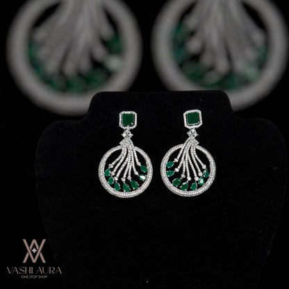 Circle Earrings With Green And White CZS