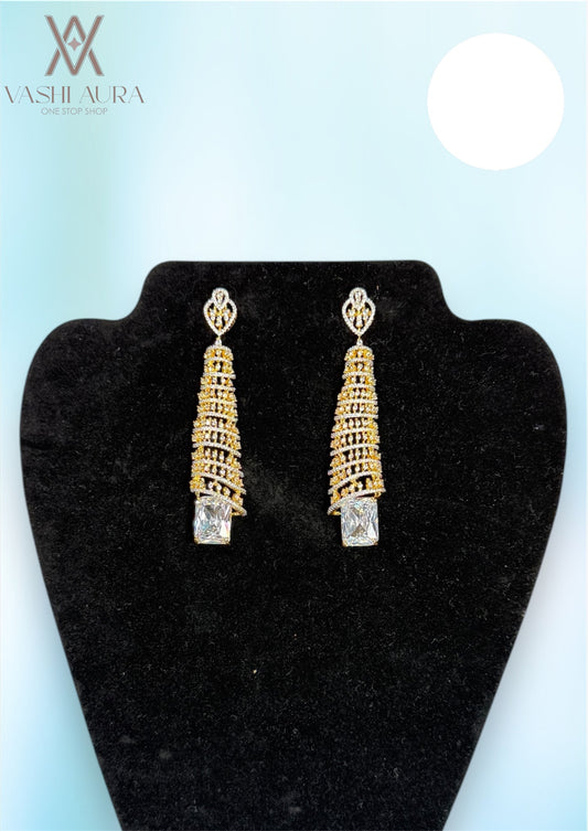 Wedding Style Earring with Big Rectangular White CZ Hanging on the End