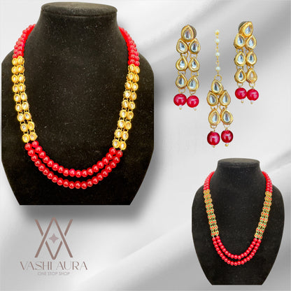 Dual Tone Meenakari Beads along with Red Gemstones