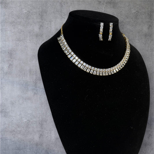Gold Finished CZ Necklace with White CZ