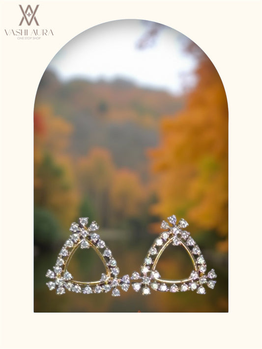 Triangle Shaped Earrings With a Flower On All Corners